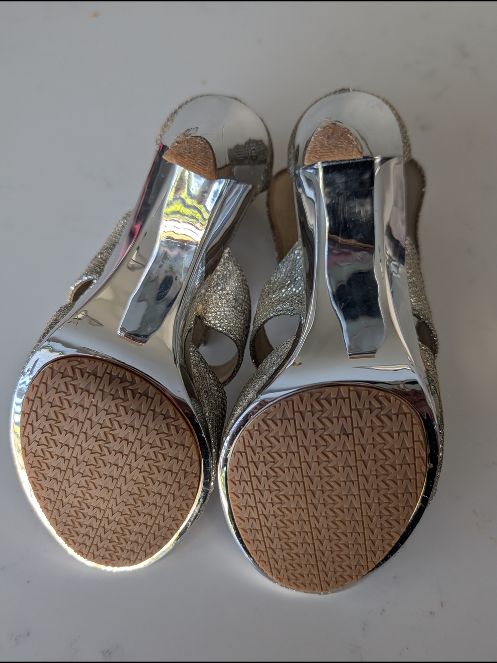 Silver And Gold Metallic Strappy High Heel Sandals - Picture 12 of 12